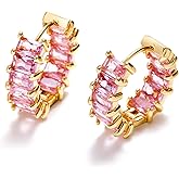 Mesovor Gold Cubic Zirconia Hoop Earrings for Women Trendy, 18K Gold Plated Huggie Hoops Earrings | Green Black Red Stones Earrings Jewelry Gifts