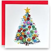 Handmade Christmas Tree Quilling Card 3D Holiday Greeting Unique Winter Gift for Kids Adults Blank Inside with Red Envelope Paper Art Decoration