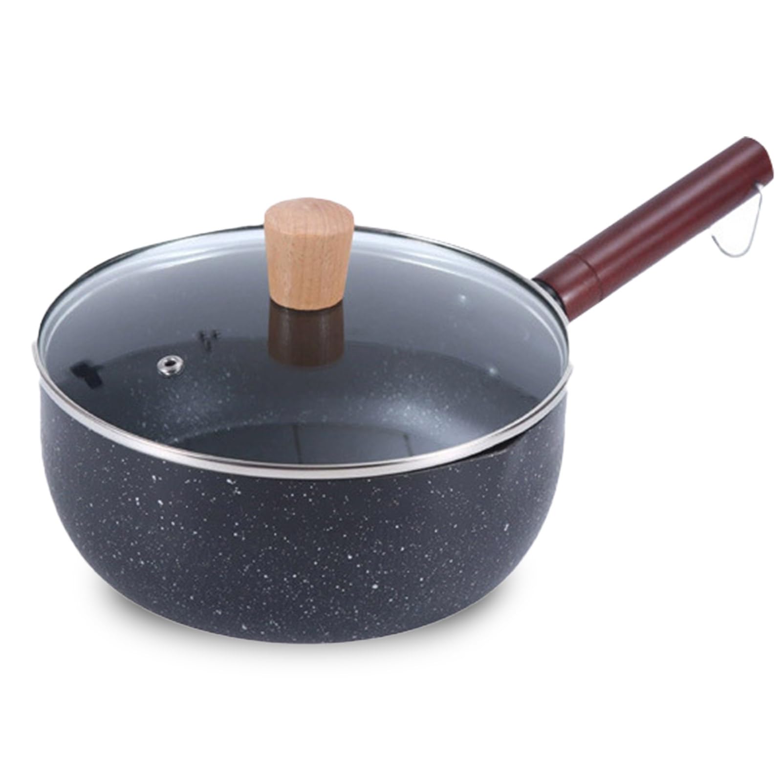 Photo 1 of 1.8 Quart Covered Small Saucepan – Aluminum Alloy with Maifan Stone Nonstick Coating, 304 Stainless Steel Base, Wooden Handle, Compatible with Induction, Gas, and All Stovetops (Black)