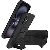 LAUDTEC Silicone Kickstand Case Compatible with iPhone 16, Vertical and Horizontal Stand Hand Strap Metal Kickstand Cover, Flexible Soft Liquid Silicone Stand Case for iPhone 16 (Black)