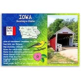 IOWA STATE FACTS postcard set of 20 identical postcards. Post cards with IA facts and state symbols. Made in USA.