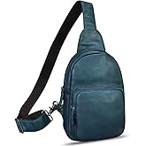 FEIGITOR Genuine Leather Sling Bag Retro Crossbody Sling Backpack Handmade Chest Shoulder Daypack Cycling Bag Purse Fanny Pack (Blue)