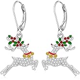 925 Sterling Silver Christmas Earrings Reindeer Earrings for Women Christmas and Holiday Gifts for Reindeer Lovers