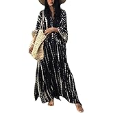 Eddoyee Plus Size Beach Kaftan Dresses for Women Print V-Neck Long Swimsuit Cover Ups