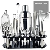 Cocktail Shaker Set, 24oz Cocktail Shaker 21-Piece Stainless Steel Bar Tools Bartending Kit with Black Acrylic Stand Cocktail Recipes Booklet for Drink Mixing, Home, Bar, Party (Stainless Steel)