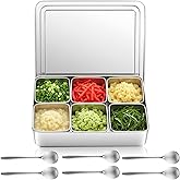 Boao 6 Compartment 304 Yakumi Pans Stainless Steel Seasoning Condiment Container with Lids Spoons, Japanese Yakumi Pans Mini Sauces Salad Dressings Storage for Food, Herbs, Spices