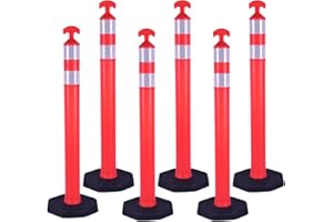 OranclUS Reflective Rubber Base Traffic Delineator Post - Heavy-Duty Safety Bollards for Parking Lot Markers, Road Construction, Driveway Warning - with Reflective Strips (6 Pack - 42 Inch)