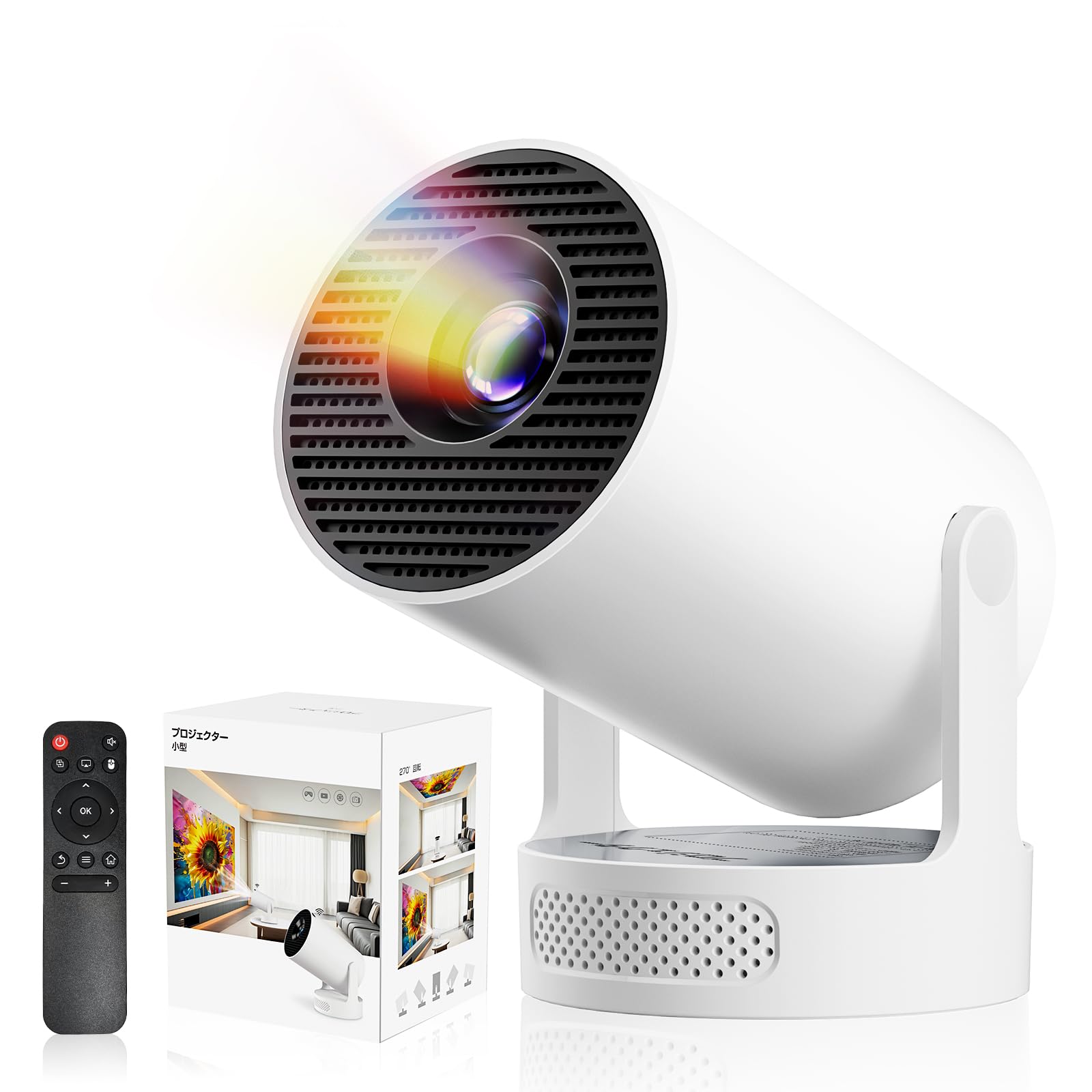 Philoent プロジェクター 家庭用 超小型 【2026アップグレード版Android TV14.0搭載&388g史上最軽&HiFi外部スピーカー】30000LM 1080P 4K対応 270°回転 短距離 天井投影 高輝度 Wi-Fi6 大画面 自動台形補正 軽量Bluetooth5.4 IOS/Android/パソコン/DVD/PS機/SWITCH接続可 日本語取扱説明書 ホワイト