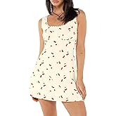 Womens Babydoll Tank Dress Y2k Lace Trim Square Neck Mini Dress Loose Aesthetic Sleeveless Flowy Backless Short Sundress