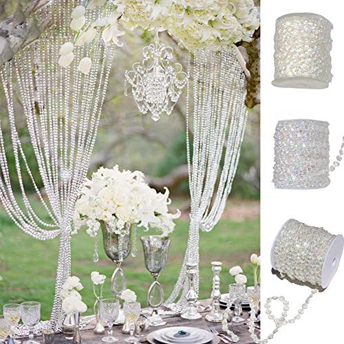 10mm30M Craft Beaded Trim Acrylic Crystal glass Beads Curtain Pendant Garland Clear strand for Living room window Bedroom Door Curtain decorative Wedding party Backdrop DIY