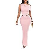 Adogirl 2 Piece Skirt Sets for Women Summer One Shoulder Asymmetrical Crop Top Drawstring Side Bodycon Going Out Dress