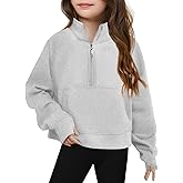Haloumoning Girls Half Zip Sweatshirt Long Sleeve Pullover Crop Tops Kids Lightweight Fleece Fashion Winter Clothes
