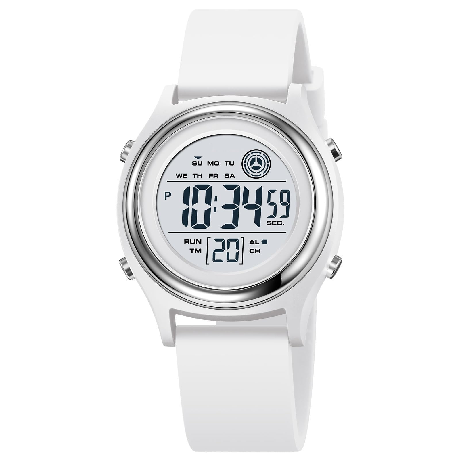 Photo 1 of Womens Digital Watches LED Screen Silicone Strap Watch Military Multifunction Waterproof Alarm Stopwatch LED Backlight Outdoor Sports Watch (D White Silver)