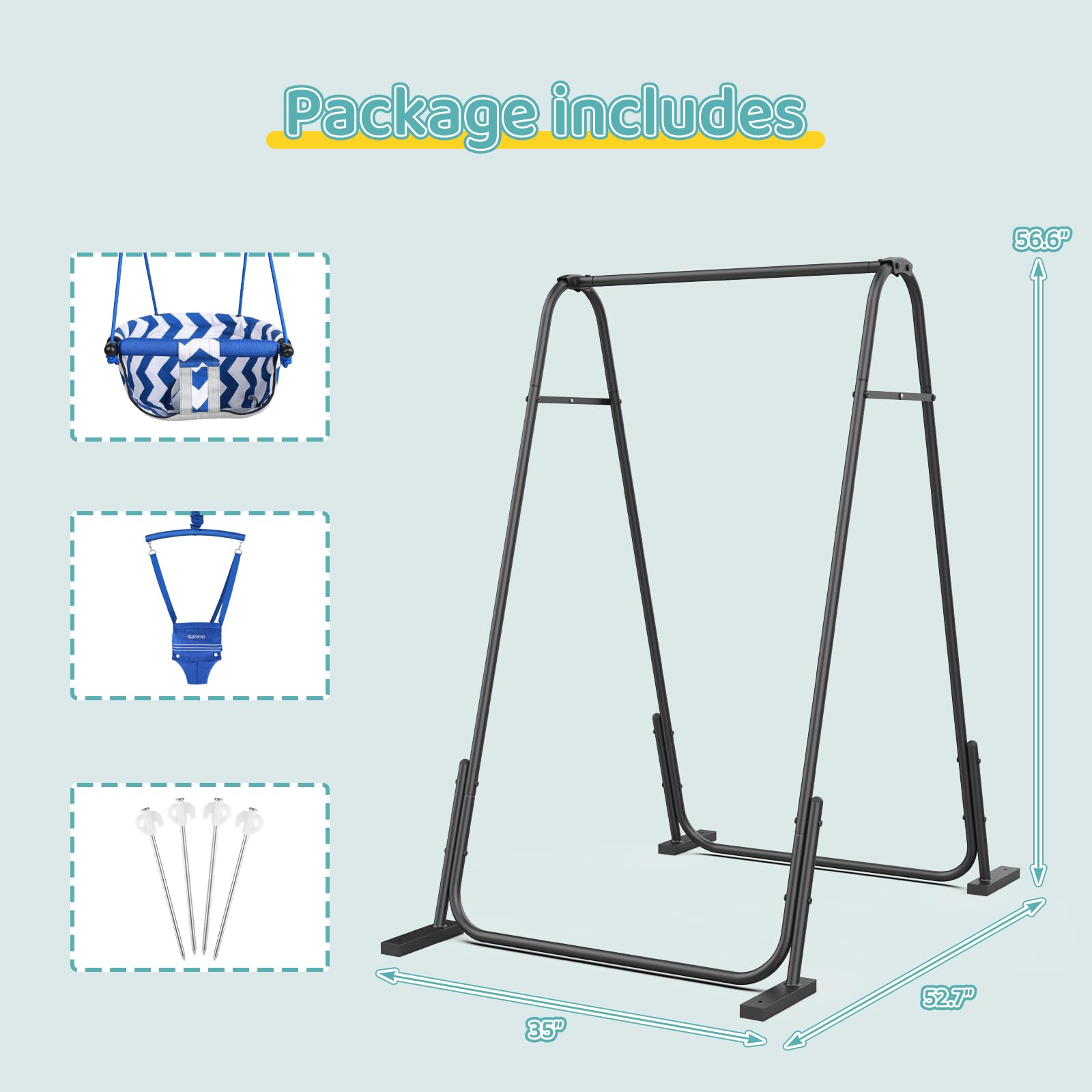 Slevoo 2 in 1 Baby Jumper and Swing, Toddler Swing Set with Foldable Stand, Ages 6 Months to 6 Years, for Indoor and Outdoor Fun, Blue