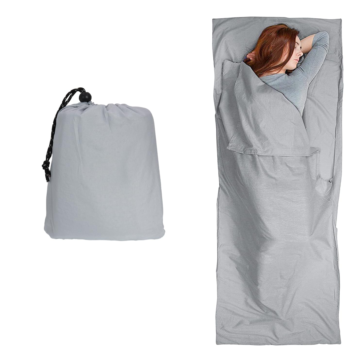 DBOO Sleeping Bag Liner 210 x 70 cm - Camping Sleep Bag Liner with Pillow Slot Portable Lightweight Travel Sheet for Camping Hostels Picnic Hiking