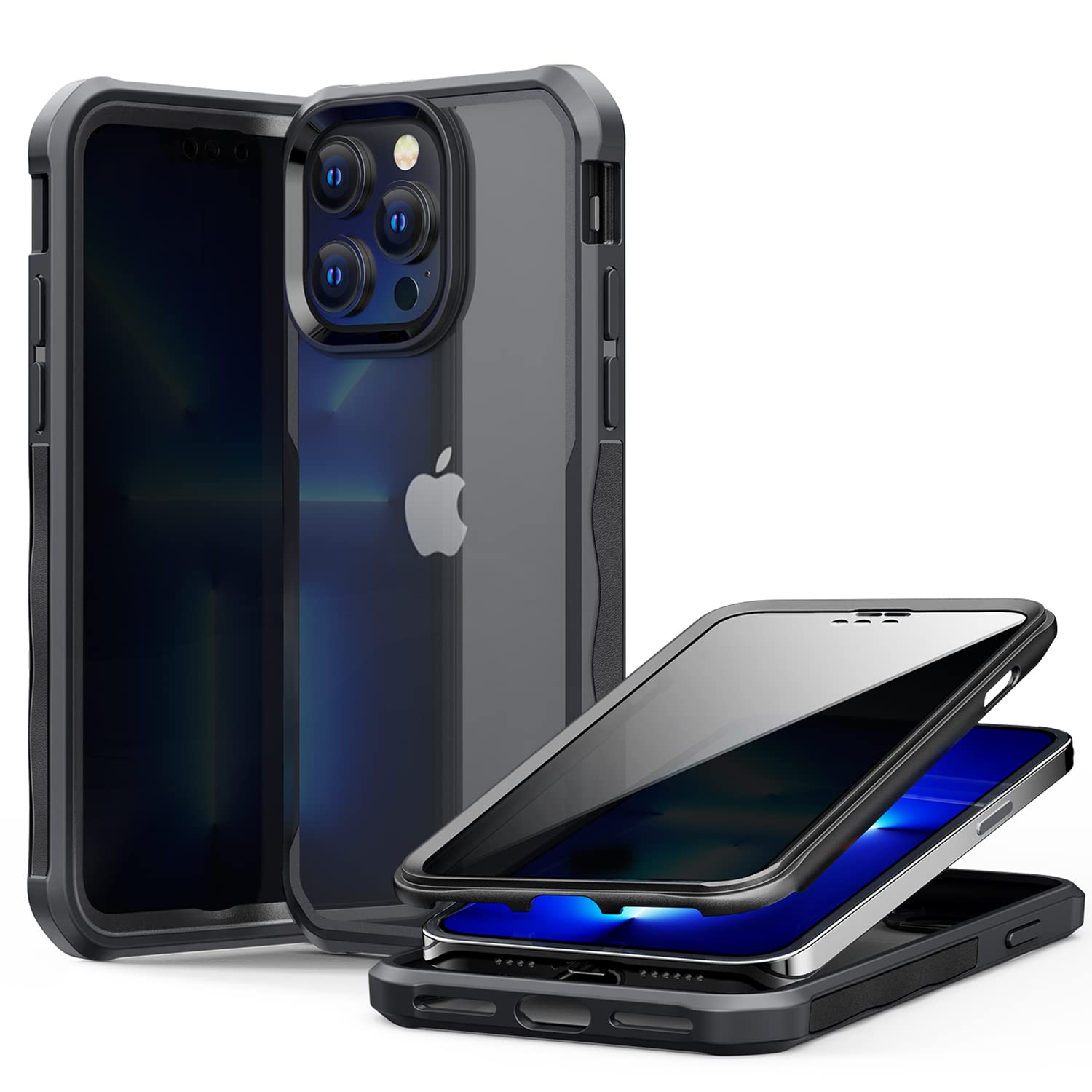 OMGZONE Privacy Case for iPhone 12/iPhone 12 Pro,Screen Protector built-in Anti Peeping Tempered Glass Full Body Case,360 Degree Shockproof Bumper Case for iPhone 12/12 Pro,Black — image 1