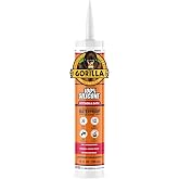 Gorilla 100% Silicone Caulk, Kitchen &amp; Bath Sealant, White, 10 oz Cartridge | Mold &amp; Mildew Resistant, 100% Waterproof Seal, 30-Minute Water-Ready, Flexible and Durable