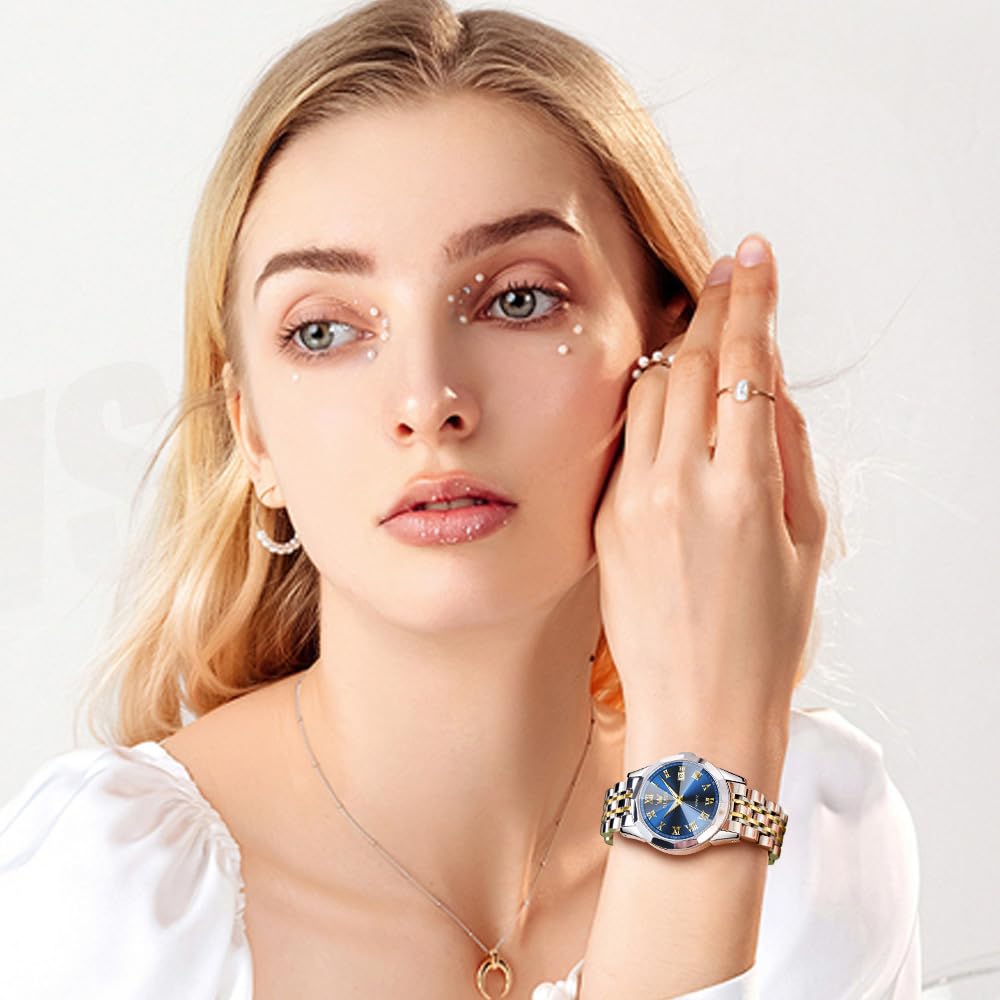 OLEVS Womens Watches Small Face Ladies Watches for Women with Day Date Diamond Silver Gold Two Tone Stainless Steel Waterproof Analog Reloj para Mujer Classic Fashion Dress Quartz Womens Wrist Watch