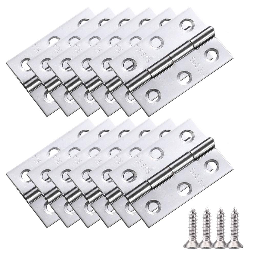 YOFASEN Stainless Steel Hinges - Durable Bearing Hinges Folding Butt Hinges Furniture Cabinet Door Hinges with Matching Fixing Screws, Silver, 2 Inch(44 * 31 * 1.0mm) - 12pcs