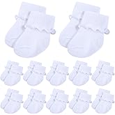 Toulite 12 Pairs Preemie Socks Baby Girls Boys Cotton Premature Ruffle Turn Cuff Sock for Hospital NICU Newborn