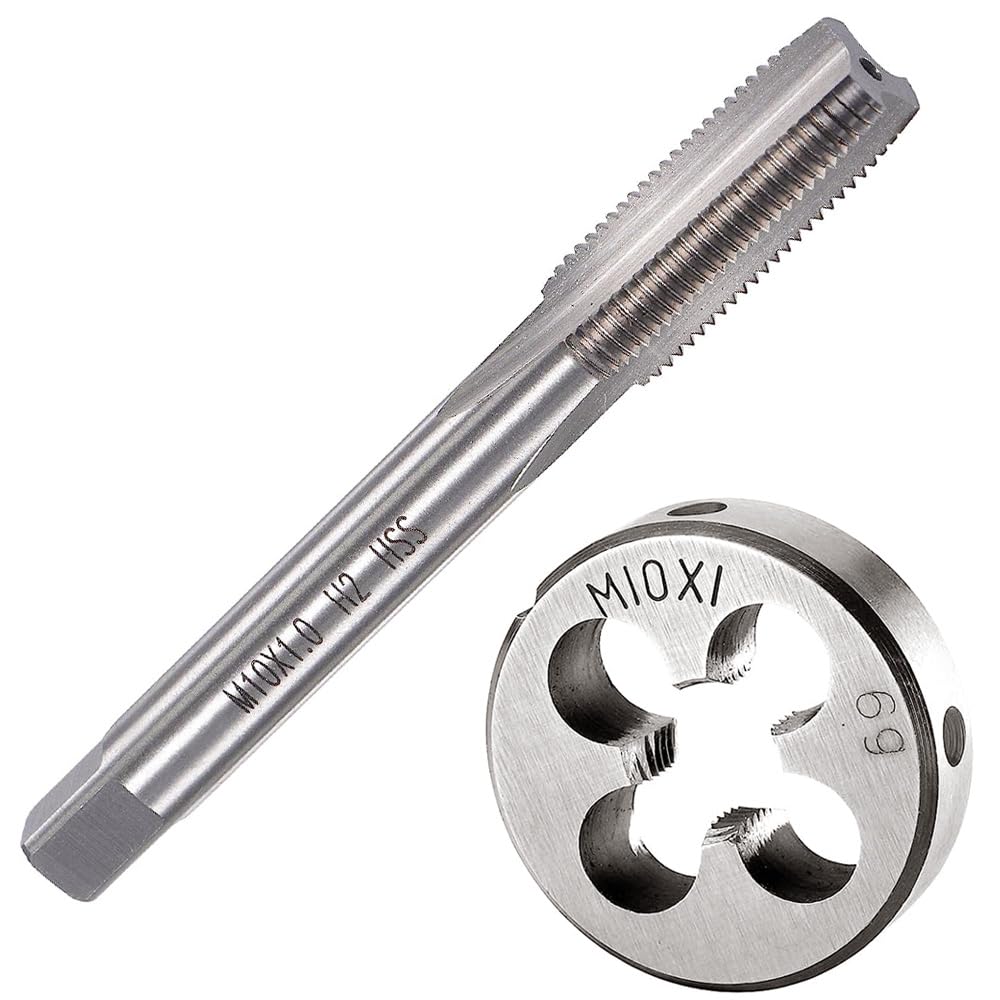 Saipor M10 X 1 Metric Tap and Die Set M10 x 1.0mm HSS Straight Fluted Machine Thread Right Hand Screw Tap and Round Threading Die — image 1
