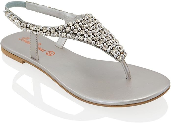 silver diamante flip flops uk
