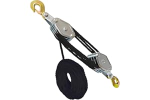 WHSSFINE Block and Tackle System 4000LB Breaking Strength 65 Feet 3/8" Rope Hoist Pulley 8:1 Ratio Lifting Power for Lifting Heavy Objects (4 Pulley-Black)