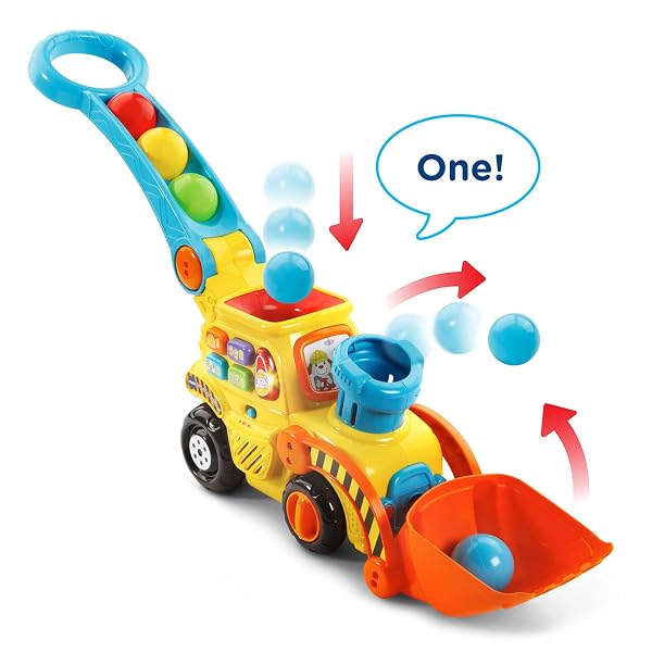 VTECH POP-A-BALLS PUSH AND POP BULLDOZER, YELLOW