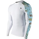 HUGE SPORTS Men's Rash Guard Long Sleeves UPF 50+ UV Sun Protection Quick Drying Splice Compression Swim Shirts