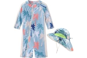 BEST FOR ALL Baby Boy Swimsuit Rash Guard Toddler Sun Protection Swimwear Infant One Piece Bathing Suit with Sun Hat