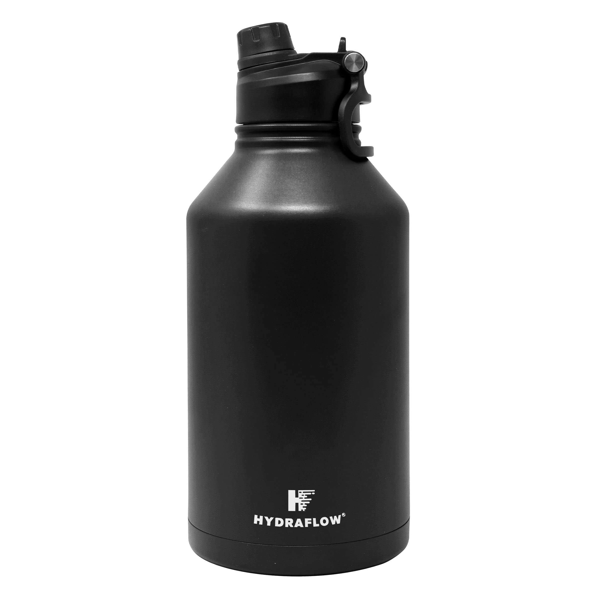 Photo 1 of (WHITE) Hydraflow Crusader - Triple Wall Vacuum Insulated Water Bottle with Dual Lid (64oz, Powder Black) Stainless Steel Metal Thermos, Reusable Leak Proof BPA-FREE for Sports and Travel