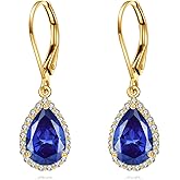 KECHO 14K Real Gold Gemstone Earrings Solid Yellow Gold Dangle Drop Leverback Jewelry Anniversary Birthday Gifts for Women