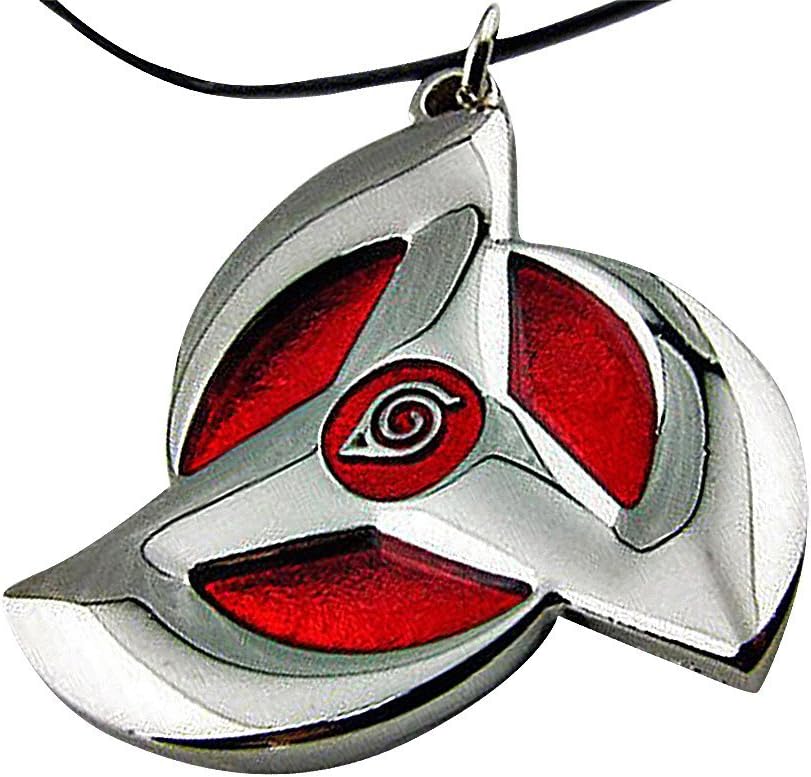 Unisex Naruto Cosplay Silvery Red Sharingan Pendant Black Rope Necklace