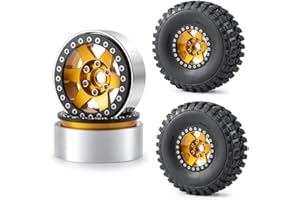 RC-Hub 4Pcs Aluminum 1.9'' Beadlock Wheels for 1/10 AXIAL SCX10 CC01 Truck RC Crawler (Yellow+Black)
