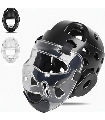 Taekwondo Head Guard Clear Mask, Tkd Head Protector With Plastic Mask Nbr Foam Protective Equipment Head Gear Helmet