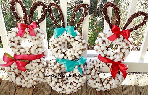 Easter Bunny Cotton boll Wreath , cotton Wreath ,Bunny Wreath Farmhouse Wreath Cotton bolls,Cotton spray wreath 24 inches