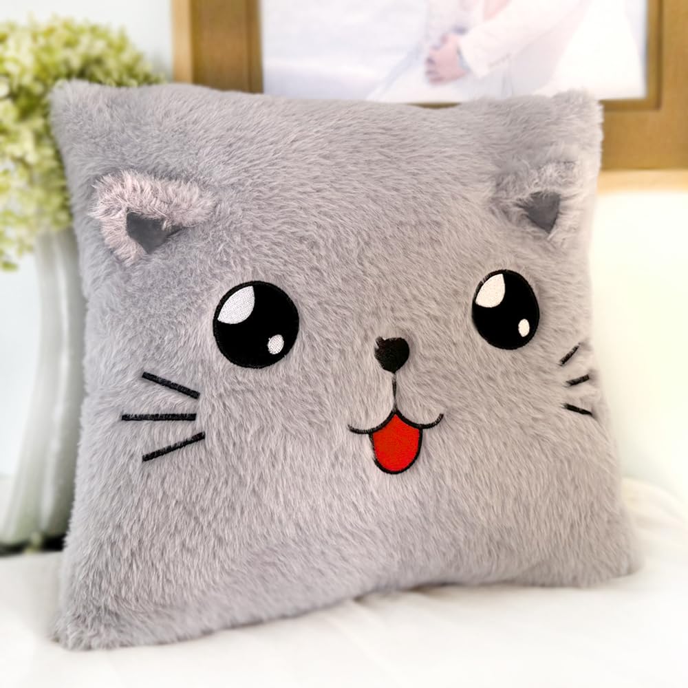 ODIWEN Decor Cushion, Cuddly Pillow for Children, 3D Creative Plush Pillows, Cuddly Cushion Toy Pillow, Fluffy Decorative Pillow With Filling (Grey)