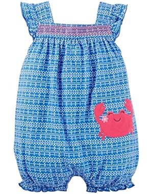 Just One You Baby Girls' Crab Print Ruffle Romper Blue