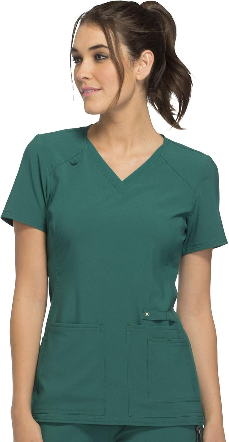 Cherokee iflex Women's V-Neck Knit Panel Scrub Top: Clothing