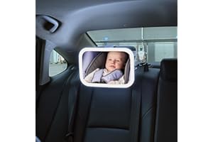 JSCARLIFE Baby Car Mirror, Smart Baby Car Mirror with Lights, 360° Adjustable Voice Control Safety Car Seat Mirror for Baby R