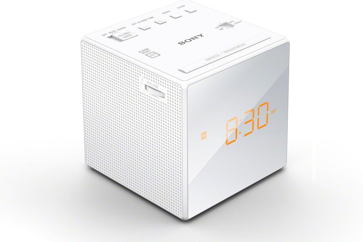 Sony ICFC1 FM/AM Clock Radio White & Duracell 2032 Twin Pack