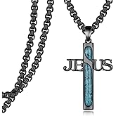 Lieditia Turquoise Cross Necklace 925 Sterling Silver Black Jesus Cross Necklace Jesus Turquoise Religious Jewelry Gifts for Men Women