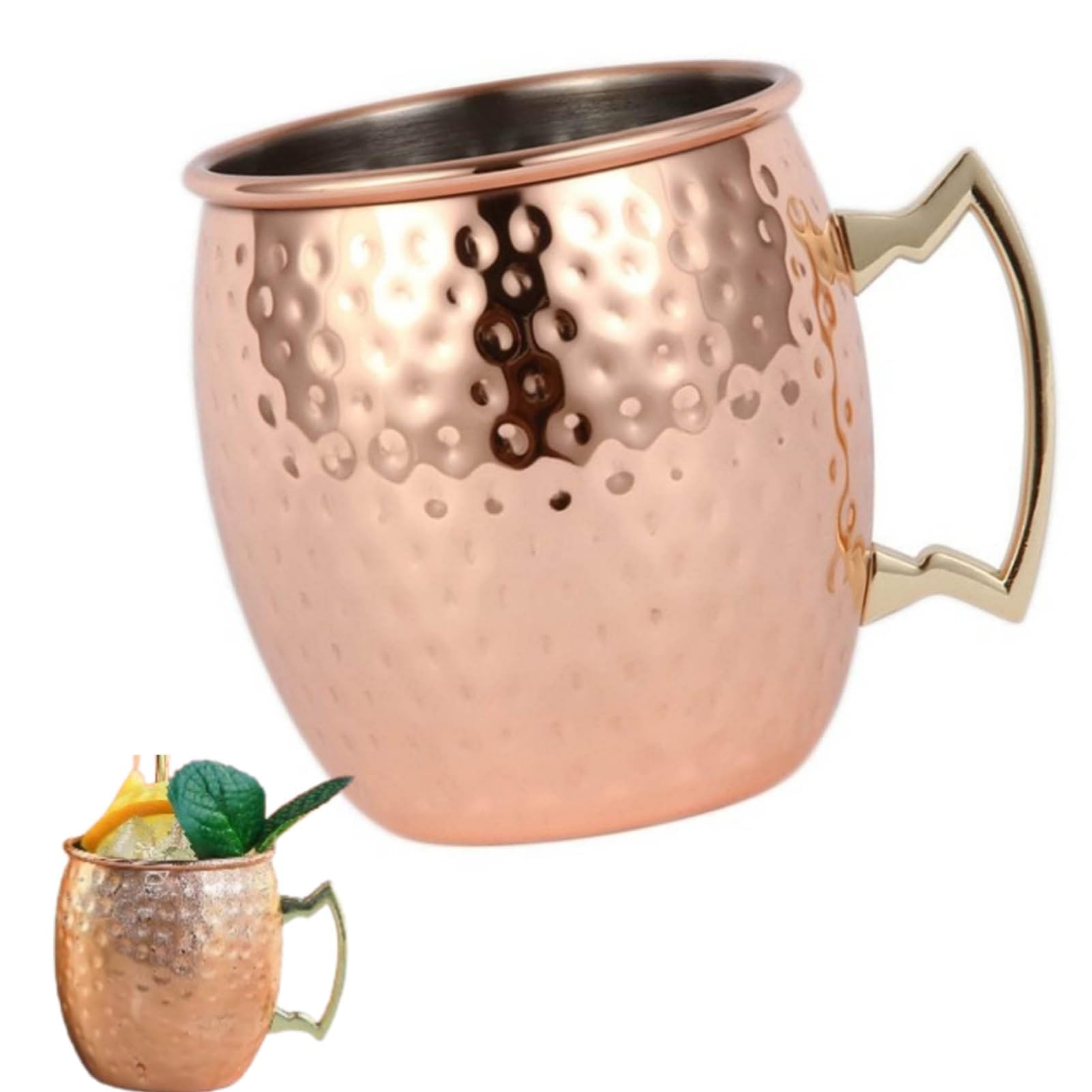Cyrank 19oz Moscow Mule Copper Mugs Set of 2, 550ml Stainless Steel Large Capacity Hammer Point Bar Beer Cup for Cocktail Hammered Cup Mug Fruit Mug