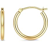 Jstyle 14K Solid Gold Hoop Earrings Post, No Tarnish 14K Gold Filled Hoop Earrings Lightweight, Hypoallergenic Earring for Sensitive Ears 12/14/16/20/25mm Comfort Fit Hoops Ideal Gift for Women