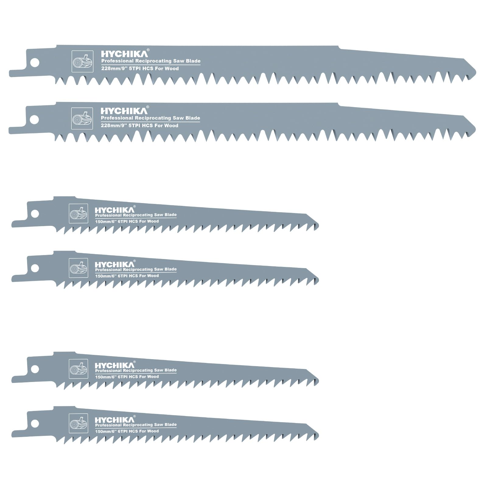 HYCHIKA BETTER TOOLS FOR BETTER LIFE Reciprocating Saw Blade, 240 mm 5 TPI Fast Wood Bi-Metal Cutting Reciprocating Saw Blades Compatible with HYCHIKA & Many Others, 6 Pieces