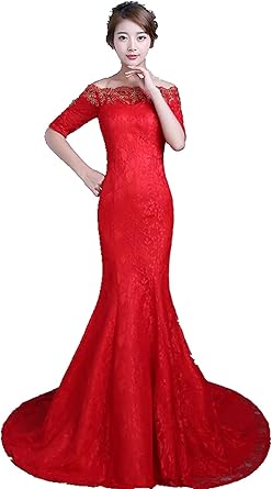 red lace mermaid wedding dress