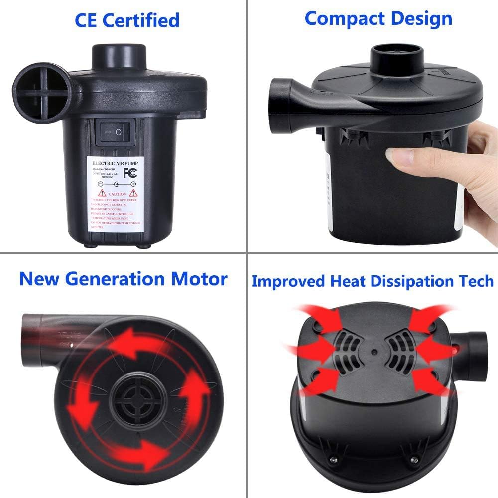 CHIVENIDO 2Way Electric Air Pump, Portable Quick-Fill AC/DC Air Pump Inflatable/Deflatable Pump Air Bed Swimming Ring Air Mattress Pool Toy Raft Boat Outdoor Camping: Sports & Outdoors
