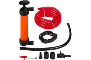 Katzco Liquid Transfer, Siphon Hand Pump - 2 Hoses, 50 x .5 Inches - for Gas, Oil, Air, Chemical Insecticides, and Other Fluids (Plastic, PVC)