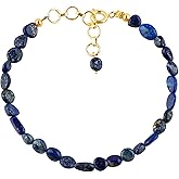 Gemimpression Handmade Bracelet – Natural Lapis Lazuli Tumble Beads – Wisdom & Emotional Healing – 14K Gold Plated Adjustable Chain – Dainty 8 Inch – Perfect Gift for Her