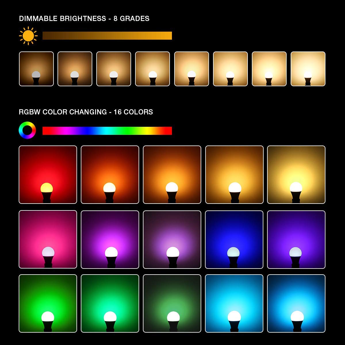 LE Lighting EVER LED Ampoules de Couleur E27, avec 16 Couleurs de Changement et Blanc Chaud 2700K, Ampoule RGBW E27 6W, Ampoule LED Multicolore avec Télécommande Incluse, Lot de 2
